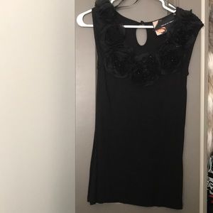 Floral overlay black sleeveless top